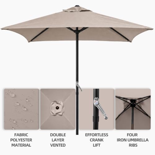 TOPSAIL 4.9ft Mini Square Patio Umbrella, Fade Resistant Outdoor Table Umbrella with Crank Lift, UV 50+ Waterproof, Small Umbrella for Deck, Balcony, Garden, Backyard & Market(Beige) by TOPSAIL - Used condition - Image 2