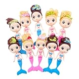 HYSTYLE 10 Pcs Mermaid Figurines, Doll Cake Toppers, Figure Collection Playset, Ocean Princess Toy, Birthday Cake Decoration