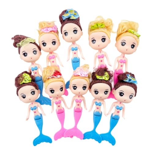 HYSTYLE 10 Pcs Mermaid Figurines, Doll Cake Toppers, Figure Collection Playset, Ocean Princess Toy, Birthday Cake Decoration