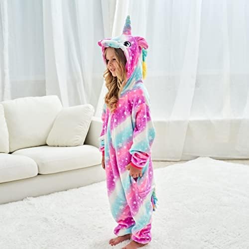 Ceruwum Matching Unicorn Costumes Fleece Onesie Unicorn Gifts for Girls (Pink/Blue, 7-8 Years) — view 3