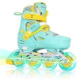 Nattork Inline Skates for Girls and Boys Kids, 4 Sizes Adjustable Inline Skates with Light up Wheels, Illuminating Beginner Roller Skates for Kids & Adult Youth Teal Age 10-12 Size 5 6 7 8