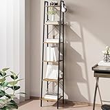 Hzuaneri Ladder Shelf, Bookshelf Bookcase, Freestanding Corner Storage Shelve with 2 Hooks for Home Office, Living Room, Kitchen, Bedroom, Industrial, 11.8"D x 13.4"W x 72.8"H, Rustic Brown BC13301B