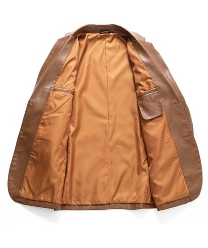 SEMATOMALA Men's Winter Leather Blazer Suit Jacket Notched Collar 2 Button Slim Moto Faux Leather Business Coat Outwear3