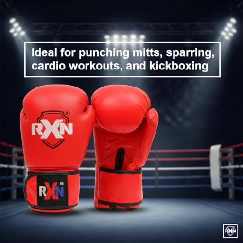 Image of RXN Training & Sparring Boxing Gloves for Men & Women (Red,16oz) | MPF Molded Foam Padding | Hook & Loop Wrist Closure | Pre-Curved Fit for Boxing, Kickboxing, MMA & Fitness Training