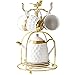 HLONGG Becherhalter Edelstahl Kaffeetasse Regalbaum Halterungständer Für 6 Tassen Untertasse Löffel Sets Tee Set Display Stand Home Storage Supplies, Gold,Gold