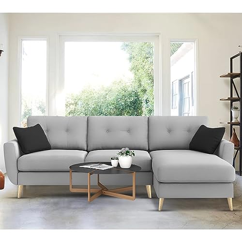 Image of BRAXTON Lindel RHS 4 Seater L Shape Sofa Set for Living Room (Grey) Premium Velvet Fabric Sofa