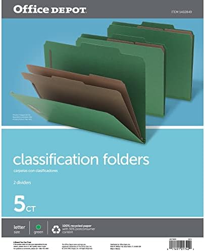 Office Depot Classification Folders, 2 1/2in. Expansion, Letter Size, 2 Dividers, Light Green, Pack of 5, OM01742 image 4