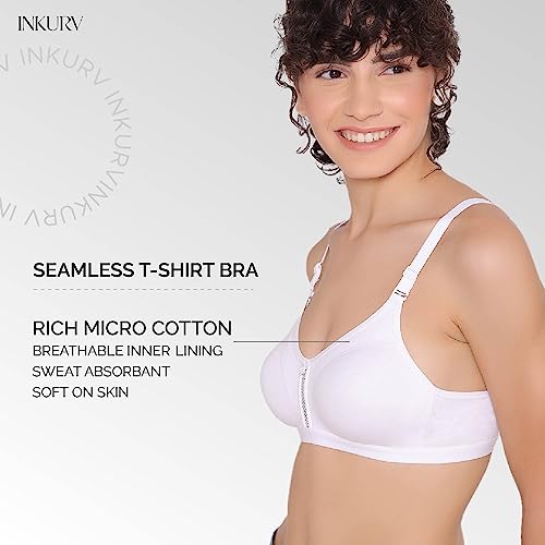 Image of INKURV Women's Non Padded Wireless T-Shirt Bra with Seamless Cups and Detachable Straps Combo of 2