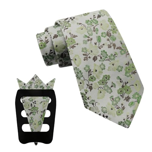 Image of Mantieqingway Floral Ties for Men, 3pcs /set Neck Tie Pocket Square Holder Set for Wedding Business Prom Party Usual