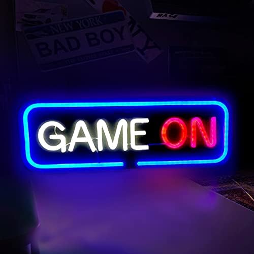 Game On Neon Sign Game Room Neon Light Gaming LED Neon Lights Gamer Gift for Teen Boys Game Room Decor Playstation Light Up Signs for Wall Bedroom Home Bar (15.7 * 5.7inches)