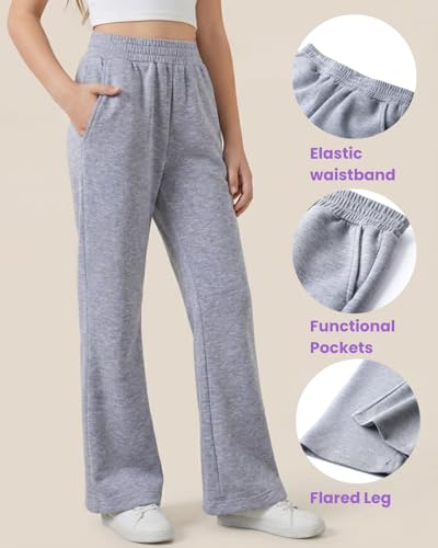 Image of WELAKEN Girls Sweatpants for Casual & Athletic - Kids Flared Pants Bell-Bottom Trousers with Pockets