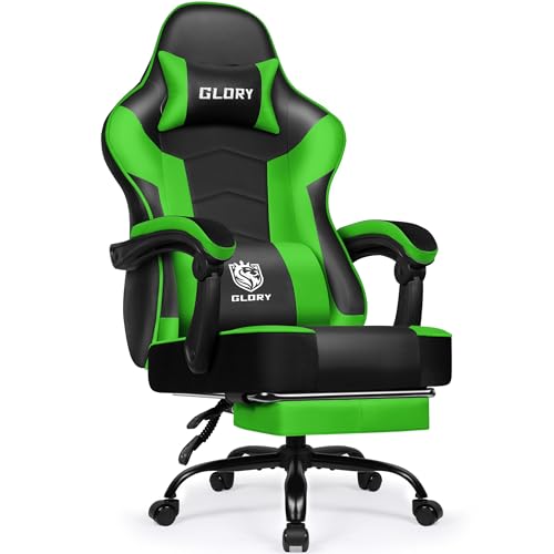 minnouat Gaming Stuhl Ergonomischer mit Fußstütze, Gamer Stuhl 150 kg Belastbarkeit, Gaming Chair Bürostuhl aus Kunstleder