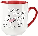 vanVerden Curved Tasse mit Spruch - Guten Morgen Hase - Liebe Partner Freund Freundin - beidseitig Bedruckt - Geschenk Idee Kaffeetasse, Tassenfarbe:Weiß/Rot