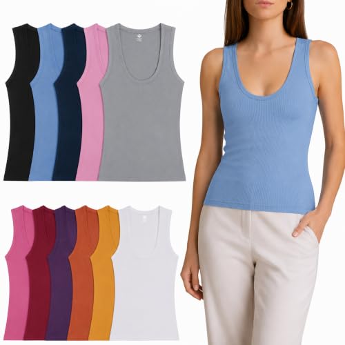 Image of Diamond Star 12-Pack Women's Tank Tops, 100% Cotton Ribbed Undershirts