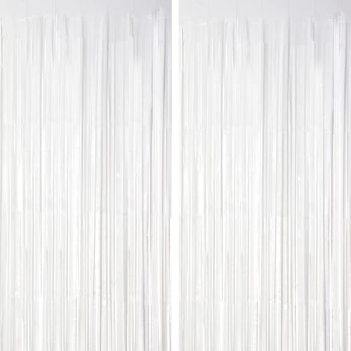 Image of Voircoloria 2 Pack White Tinsel Foil Fringe Curtains, White Party Decorations, Metallic Tinsel Party Streamers Backdrop for Birthday Baby Shower Graduation Wedding Anniversary Party Decorations