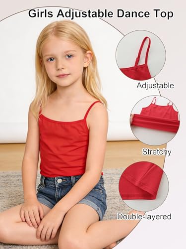 Image of Girls Undershirts Camisole Tank Tops for Kids with Adjustable Straps Cotton Dance Cami for Teen 5-12 Years
