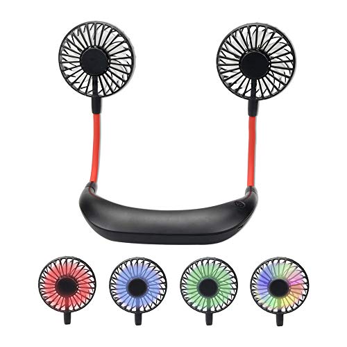 Headphone Design Fan Sports Fan Around Neck Wearable Portable USB Rechargeable Neckband Dual Cooling Mini Fan for Body Hands Free Personal Fan Battery Operated 3 Speed for Indoor Outdoor (Black)