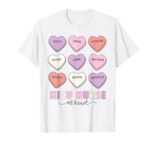 NICU Nurse San Valentino Nurse Life Candy Retro Hearts Maglietta