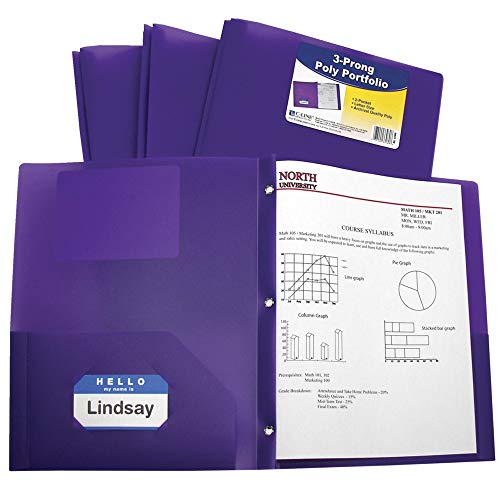C-Line 2-Pocket Poly Folder with Prongs, Letter Size, Purple image 2