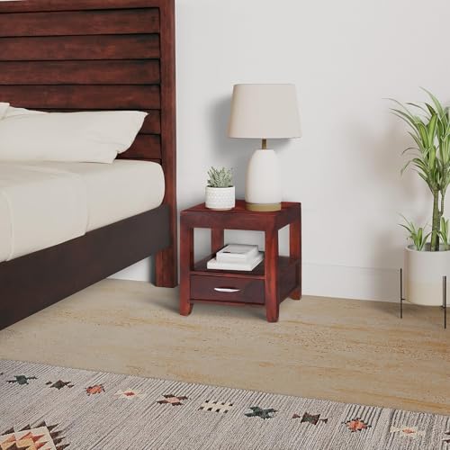 Image of Amazon Brand - Solimo Solid Sheesham Wood Anngin Bedside Table with 1 Drawer and Shelf for Home and Office (Honey Finish)