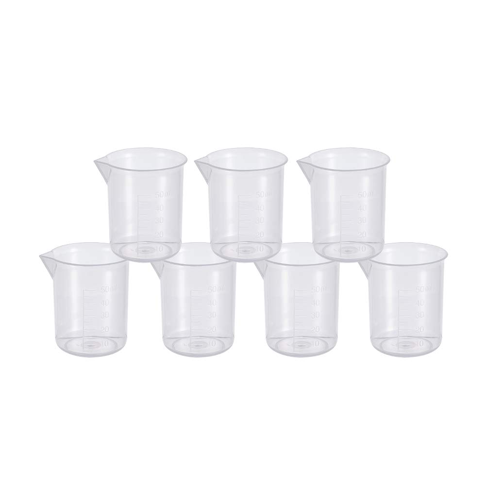 Othmro Measuring Cup 50ml PP Plastic Graduated Beaker Transparent for Lab Kitchen Liquids 7pcs