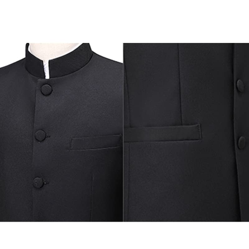 Mandarin Collar Men Tunic Suit Jacket Mens Red Wedding Coat Single Breasted Solid Color Stage Jacket4