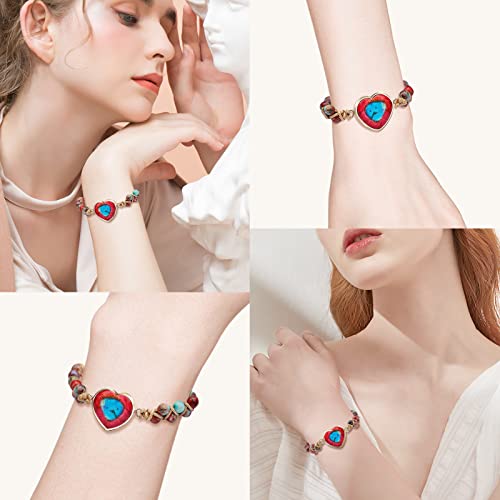 Faiyi Handmade Boho Wrap Bracelets Natural Stone Bead String Adjustable Bracelet Jewelry Gifts For Women And Girls(Red) #TOP2