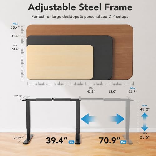 Image of HUANUO Height Adjustable Electric Standing Desk Frame, 3 Stage Leg Dual Motors Sit Stand Desk Frame with Memory Controller for Home Office, for Max 75″ x 35″ Desktop, Frame Only, Black