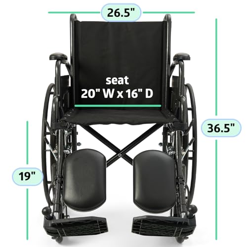 Medline Comfortable Folding Wheelchair with Swing-Back, Desk-Length Arms and Elevating Footrests, 20”W x 16”D Seat