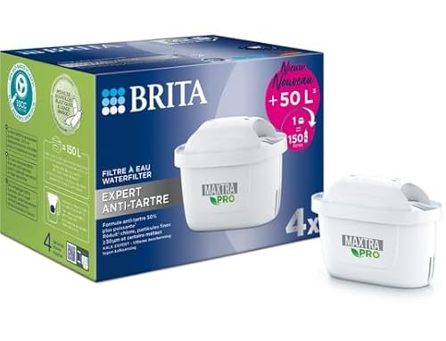 Brita Confezione Da 4 Cartucce Filtranti Maxtra Pro Expert Anti-Calcare - Formula Anticalcare 50% Più Potente Vs All-In-1 - Riduce Anche Cloro, Partic