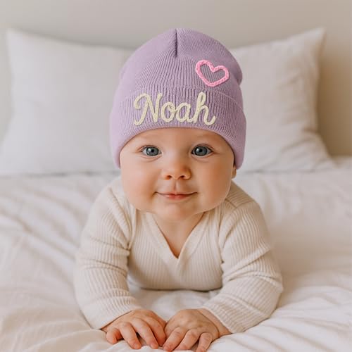 Custom Name Baby Beanie for Girls Boys Personalized Gift Toddlers Hat for Kids Hand Embroidered Winter Knit Hat2