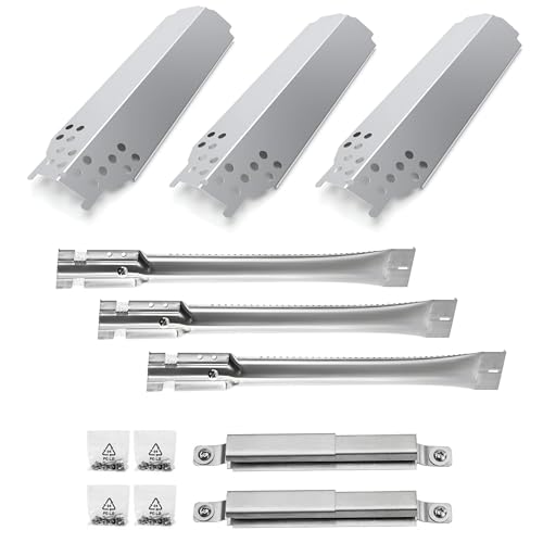 Set of Three Gas Grill Burners, Heat Plates and Two Crossover Tube Replacement for Char-Broil Classic 280 2-Burner, 360 3-Burner, 405 4-Burner Liquid Propane, G320-0200-W1, G215-0203-W by Outdoor Bazaar - Used condition - US$20.20
