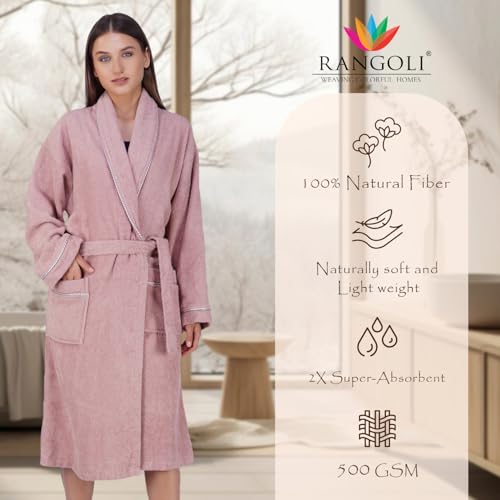 Image of Rangoli Sunshine 100% Cotton Bathrobes For Women, 500 GSM Free Size Bath Robe With Rope,Ultra-soft, Lightweight & Highly Absorbent Luxurious Bath Gown /Bath Robe