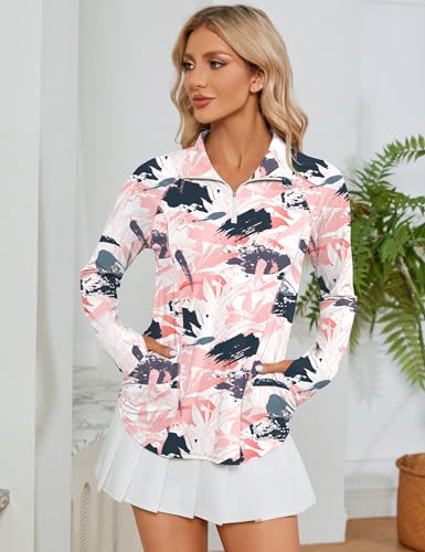 Image of LOMON Women Long Sleeve Shirts Sun Protection 1 /4 Zip Summer Quick Dry Hiking Shirts Quarter Zip Pullover for Women