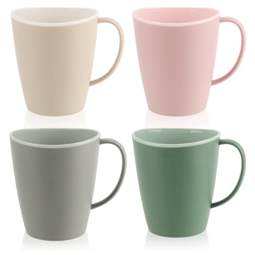 COM-FOUR® 4x Tasse à café avec Anse 360 ML - Ensemble de Tasses lavables au Lave-Vaisselle - Gobelet réutilisable en Plastique - Gobelet à poignée [la sélection varie] (Couleurs pastel - multicolore)
