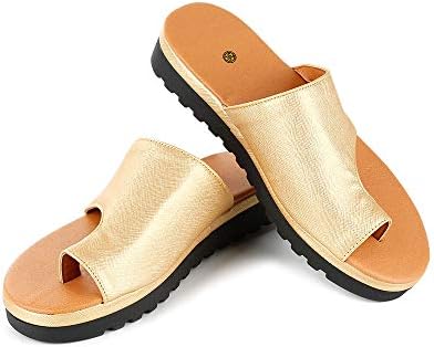 Jiadi PU Leather Bunions Flat Sole Sandals for Women Ladies Casual Daily Big Toe Bone Corrective Sandal Summer Beach Travel Shoes