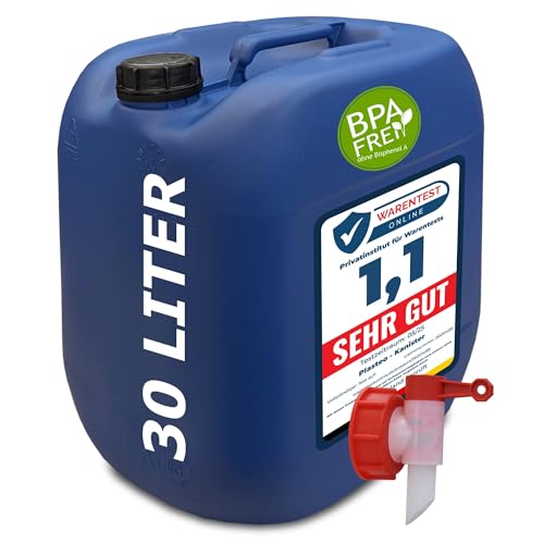 plasteo® 30 Liter Kanister blau mit Hahn, DIN 61