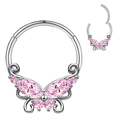 CHARM ONLINE 16G 316L Stainless Steel Hinged Nose Rings Hoop Daith Earrings Butterfly Nose Rings Septum Hoop Hinged Segment Clicker Daith Clicker Helix Ear Piercing Tragus Conch Piercing Jewelry Cover
