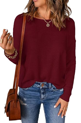 Image of Womens's Drop Shoulder Casual Loose Crewneck Lightweight Long Sleeve Pullover Sweaters