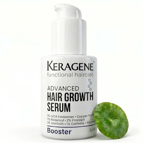 Image of Keragēne Advanced Hair Growth Serum for Men & Women with Exosomes, Copper Peptides, 3% Redensyl, 2% Procapil, 2% AnaGain | HFX30s Age-Smart Booster Formula, 30ml
