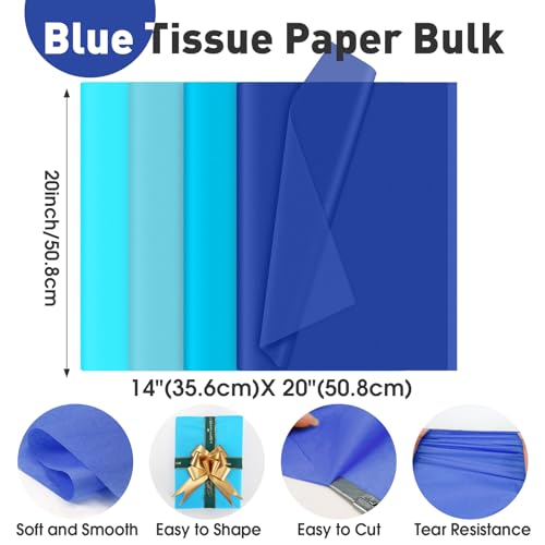 Image of TUXIYA 200 Pcs Blue Tissue Paper for Gift Bags,14 inchX20 inch Tissue Paper Bulk | Mixed Blue Tissue Paper for Packaging, Filler,Flower Crafts,Birthday,Wedding,Graduation DIY Crafts Holiday Flowers