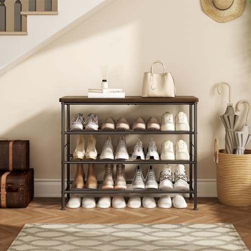 Image of SUOERNUO Shoe Rack Organizer 4 Tier for Closet Entryway Free Standing Metal Storage Shoe Shelf with MDF Top Board,Black