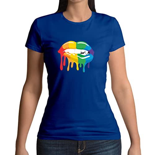 KUSTOMIK Camiseta Mujer - Rainbow Lips. Color Azul. Talla L Cover