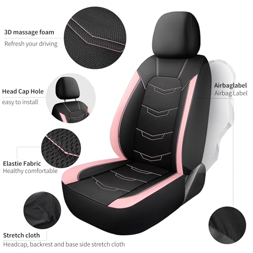 Image of HChengkikz Front Car Seat Cover, Breathable and Sporty (Black + Pink)