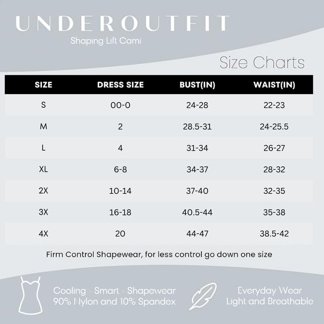 Underoutfit Shaping Lift Cami - Camisola con Brasier Integrado en el Estante, Camiseta sin Mangas Adelgazante para Mujer, Negro -, Large