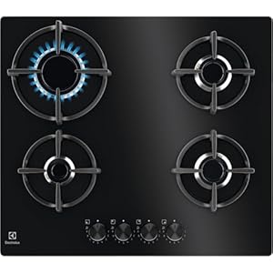 Electrolux Piano Cottura Gas EGG64272K Serie 600 Gas on Glass 60cm da Incasso, 4 Fuochi, Bruciatore Rapido, Bruciatore Wok, Precisa Regolazione della Fiamma, Sicurezza Sicurgas, 590x520cm, Nero