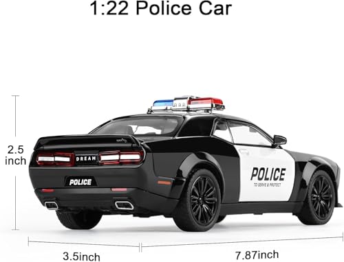 Image of DEOXY Dodge Challenger SRT-Police | 1:24 Scale | Die-Cast Model Metal Pull Back Toy Car For Kids With Openable Doors & Light, Music Toy Vehicle For Kids, Black