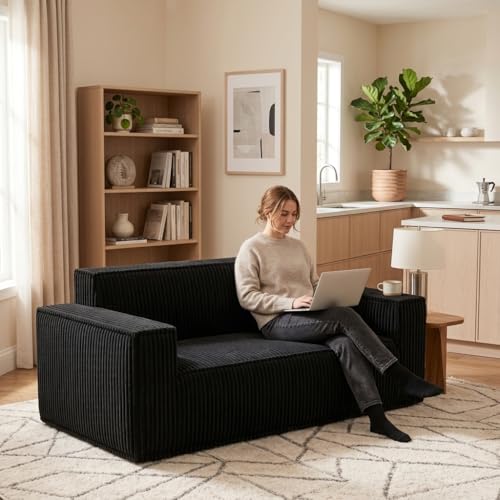 Yihomfy Canapé 2 Places,Canapé 2 Place Velours CôTelé -Canapé Salon, Sofa avec Coussins Double Couche, avec Accoudoirs Et Dossier RembourréEs Confortable...