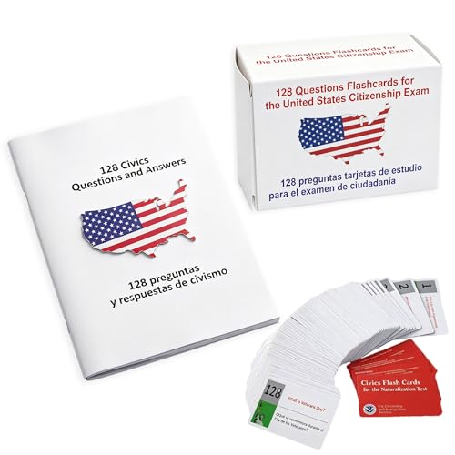 US Citizenship Exam Prep 2026 – 128 Bilingual Flash Cards (English & Spanish) – Complete USCIS Civics Q&A Study Guide for Home, Commute, or Group Drills – Help You Pass The Test Smoothly