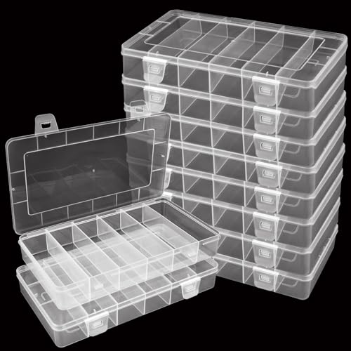 LDXDRU 10 Pack 6 Grids Tackle Box Organizer, Clear Tackle Box, Organizer Box with Dividers, Plastic Compartment Storage Box for Craft, Beads, Jewelry, Bait, Small Part